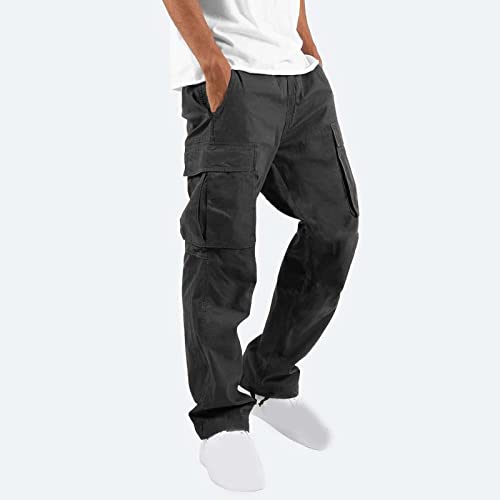 Mens Cargo Pants Elastic Waist Drawstring Relaxed Fit Outdoor Joggers Straight Leg Hiking Workout Pants with Pockets3