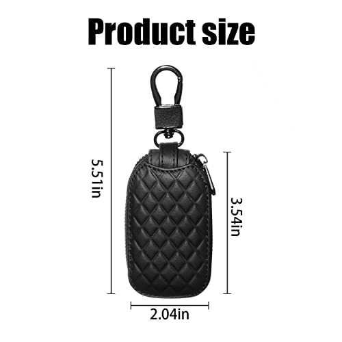 Belomi Car Key Case, Genuine Leather Remote Key Fob Cover, Universal Vehicle Keyring Zipper Bag (Black) #TOP1