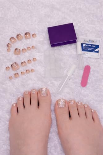 Image of Glazed Toes Nude Spark Press On Nails | ABS Material UV Protected Long Lasting Finish | Reusable Customizable Nail Kit |Short Square Nails with Glue File Tools