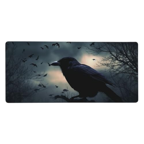 Tapis de souris de jeu étendu XXL 90x40 cm durable avec motif corbeau nocturne
