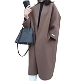 [1/2style] ニブンノイチスタイル コート ジャケット ロング 丈 アウター ノー カラー ローブ リバー シンプル ビジネス 無地 レディース (茶,XL)