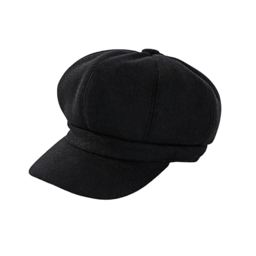 HIQIU Vintage Ballonmütze Damen Schirmmütze - Winter Warme Barett Cap Damen Achteck Newsboy Cap für Herbst Winter (DE/NL/SE/PL, Alphanumerisch, Einheitsgröße, M, Schwarz)