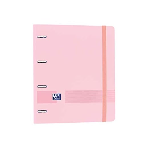 Oxford, Archivador 4 Anillas A4+ Plástico Polyfoam con Goma. Incluye Recambio Cuadrícula 5x5 con 5 Banda Color. Color Rosa Chicle