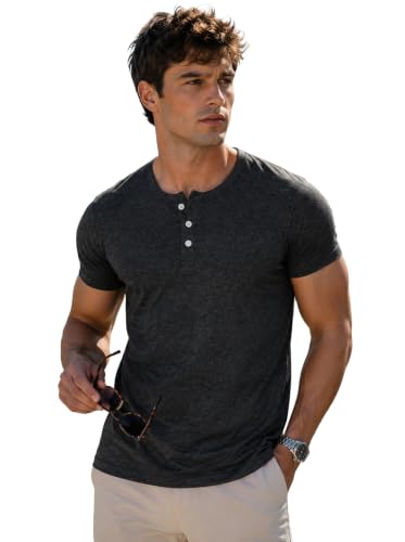 Image of London Hills T Shirt for Man | Men Henley Neck Tshirts | Tshirt Shirts Men | Gym T Shirts for Mens Workout T-Shirts for Man Cotton Stylish Henly Neck T Shirt Half Sleeve Regular Fit Solid Multicolour