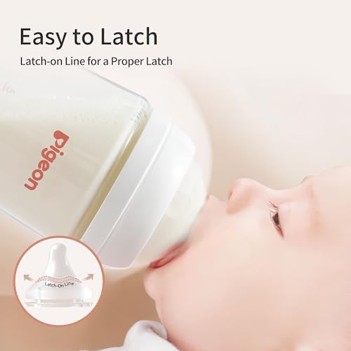 Pigeon PP Nursing Bottle Wide Neck, Anti-Colic, Streamlined Body, Natural Feel, Easy to Clean, 5 Oz (Pack of 4), Includes 4pcs SS Nipples (0m+)