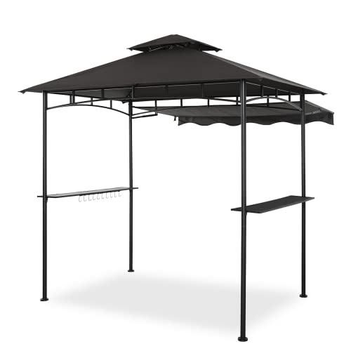 CHARMELEON Dark Grey Grill Gazebo Double Tiered BBQ Gazebo 5×8 Grill CanopyOutdoor BBQ Canopy Tent with Stretchable Side Awning