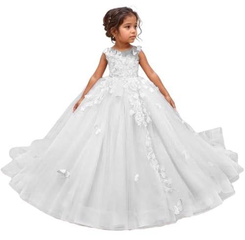 Long Tulle Flower Girl Dresses for Wedding Lace Puffy Pageant Dress Princess A Line Prom Ball Gown