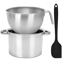 3PCS Double Boiler Pot Set, 2500ML/2.3QT Mixing Bowl with Scale 4000ML/ 3.6QT Stainless Steel Heating Pot with Silicone Spatula for Cheese Chocolate Candy Candle Soap Wax Melting 2500ml+4000ml