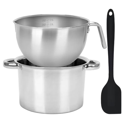 3PCS Double Boiler Pot Set, 2500ML/2.3QT Mixing Bowl with Scale
