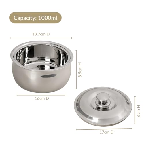 Image of Nestasia Stainless Steel Insulated Casserole with Lid (1000 ml) - 100% Food Safe Roti Server with Self Locking Lid - Retains Heat & Freshness | Rust Resistant & BPA - Free Chapati Casserole