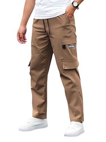 Men's Lightweight Casual Pants with Spring and Autumn Elastic Waistband, Multiple Pockets, Loose Straight Leg Pants