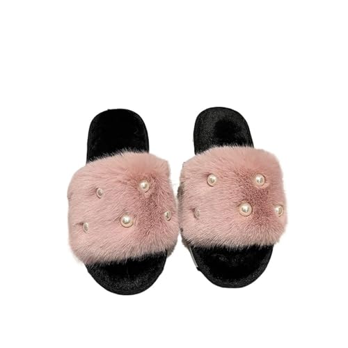 ふわふわスリッパ 冬用 カジュアルシューズ レディース 高級 室内用 フラシ天 スライド 女の子用 ファッション フットウェア(Pink,36-37)
