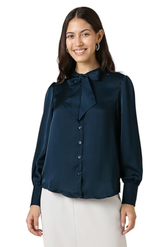 Image of Allen Solly Women's Solid Tie-Up Shirt | Knot-Front Detail | Regular Fit | Soft Breathable Fabric | Smart Casual Wear
