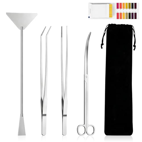 Euablfo Lot de 4 outils d'aquarium - Ciseaux d'aquarium - Pince anti-rouille - Pince en acier inoxydable - Grattoir pour la coupe, le nettoyage et l'entretien...