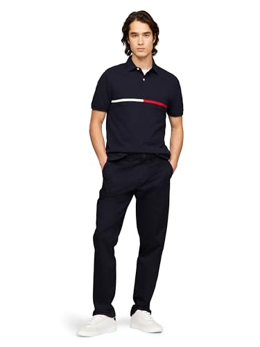 Image of Tommy Hilfiger Men's Short Sleeve Cotton Pique Flag Graphic Polo Shirt in Custom Fit