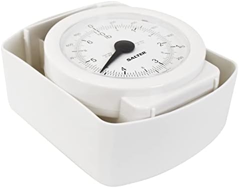 Salter 112 WHWHDR Mechanical Kitchen Scale, 3 KG Maximum Capacity, Analogue, Easy to Read Dial, Dishwasher Safe, Compact Storage, 1 L Detachable Bowl, Battery Free, White