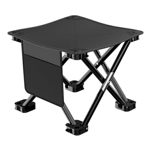 rockible Folding Camping Stool with Side Pocket Sturdy Strong Load Bearing Foot Stool Small Foldable Chair for Backpacking Patio Lawn, Black, 28cmx28cmx23cm