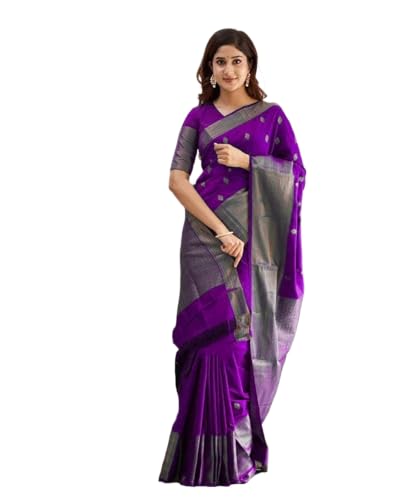 Yashika Banarasi Kanjivaram Sari de seda de algodón, diseño de jaquard, blusa sin costura, adecuado para ocasiones y festivales indios