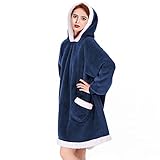 LIANLAM Wearable Blanket Hoodie，Sherpa Blanket Sweatshirt，Super Soft and Cozy Blanket Hoodie with Sleeves and Pocket for Adult, Women, Men,Teens at Lounge Sofa Home Office (Navy Blue, Adult)