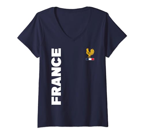 Femme Drapeau français femme supporter France T-Shirt avec Col en V
