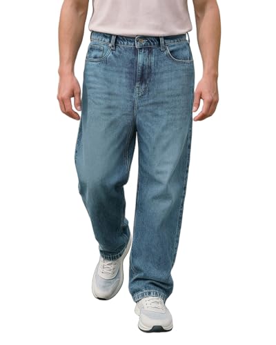 Image of Bewakoof Men's Solid Super Baggy Fit Cotton Jeans