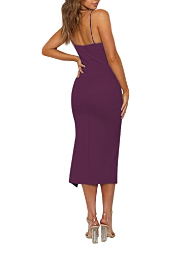 Image of LYANER Women's Spaghetti Straps Split Slit Hem Sleeveless Bodycon Cocktail Party Midi Dress