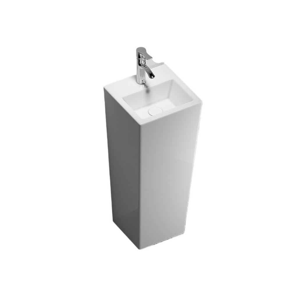 Pedestal Sink White Porcelain Bathroom Pedestal Sink Combo One Piece with Silver Faucet and Drain Kit