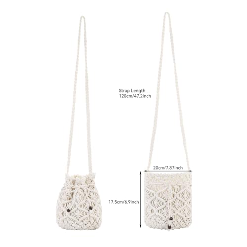 Ovida Crochet Mini Bucket Bag - Summer Woven Beach Shoulder Bag with Drawstring Closure4