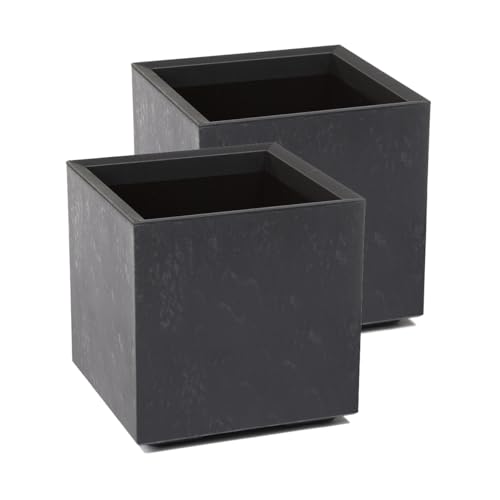 Kreher Set: 2 x XL Pflanzkasten Karo in verschiedenen Formaten und Farben. Tolle Beton Optik in Grau oder Anthrazit! Aus robustem recyceltem Kunststoff! (36 Liter Anthrazit)