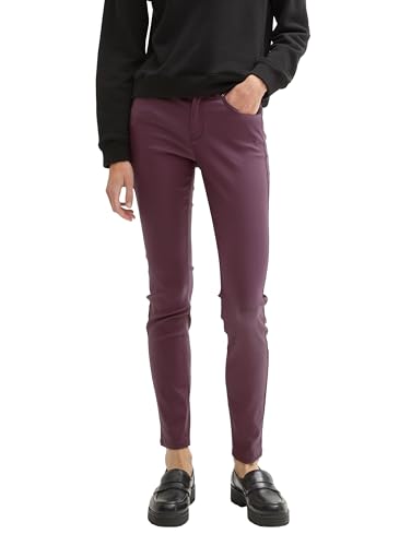 TOM TAILOR Denim Damen Coated NELA Extra Skinny Jeans in Leder-Optik, 36277 - Dark Wine Red Coated, 28/32
