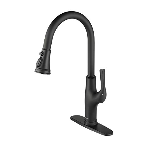 Best Cyber Deals 🔥 NEWATER Black Kitchen Faucets with Pull Down Sprayer, Kitchen Sink Faucet with Pull Out Sprayer, Fingerprint Resistant, Single Hole Deck Mount, Single Handle Commercial Kitchen Faucet, Matte Black