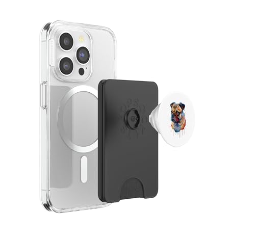 PopSockets PopWallet Magsafe de Pug con acuarela splatter art para iPhone 3