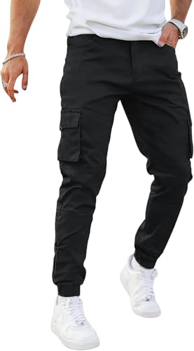 GINGTTO Cargo Trousers for Men UK Mens Chinos Slim fit Work Pants with Pockets Casual Lightweight Joggers Black 30