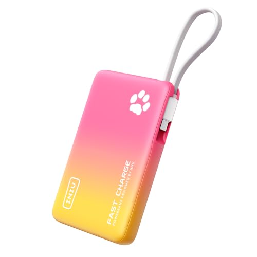 INIU 45W Portable Charger, 10000mAh Built-in USB C Cable Fast Charging Power Bank, Small Type C Battery Pack, Powerbank for iPhone 16 15 14 13, iPad, Samsung S25 S24 etc. Travel Camping Esse