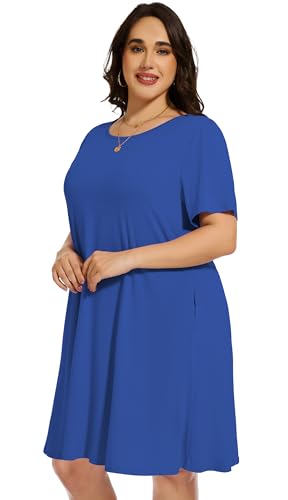 Image of elescat Plus Size Summer Dresses for Women Casual Short Sleeve Pockets Loose Oversized T Shirt Sundress 2026