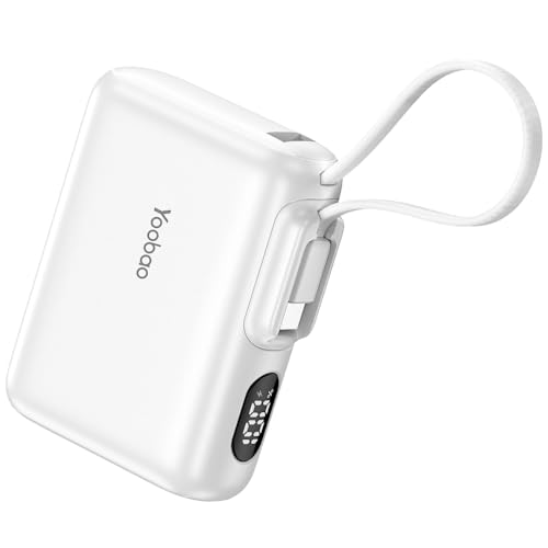 Yoobao Portable Charger with Built in Cable USB C, 10000mAh Power Bank Fast Charging, LED Display Cell Phone Travel Essentials, Battery Pack for iPhone/15/16 for Android