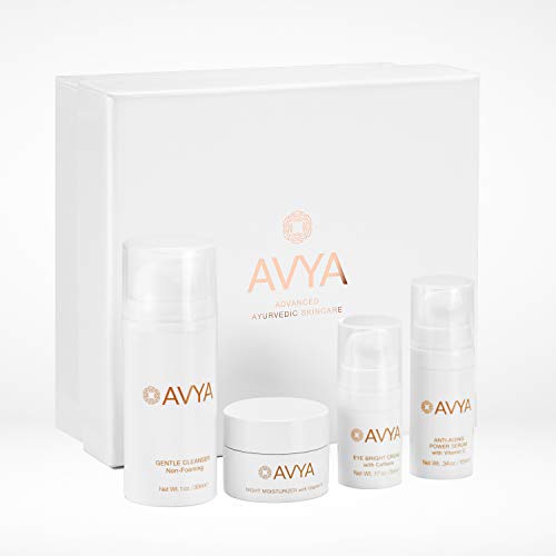 Avya Skincare Discovery Set | Daily Product Kit Includes: Gentle Cleanser, Anti-Aging Power Serum, Eye Cream & Night Moisturizer