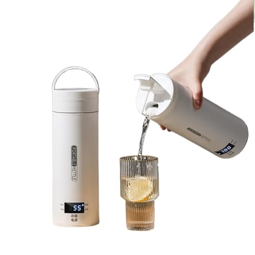 zornik 電気ケトル 小型旅行電気ポット ポータブル トラベルケトル 携帯湯沸かし器 大容量400ml 110V 3000W 急速加熱 4段温度調節 空焚き防止機能 漏れない 電気温水カップ 電気水筒 304ステンレス製 真空断熱マグ LEDディスプレ