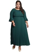 U&F Women Plus Size Green Crepe Accordion Pleated Maxi Dress