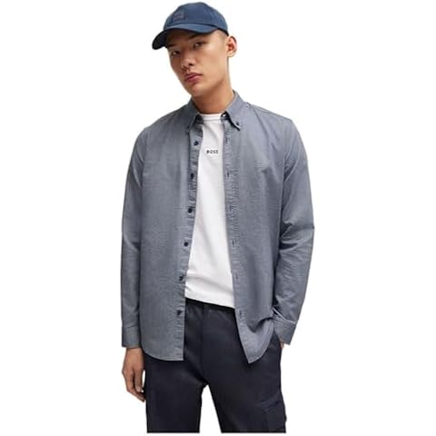 BOSS Regular-Fit Cotton Shirt with Button-Down Collar Cover