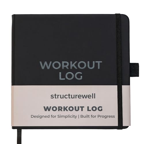 Structurewell Workout Log 16 Week Fitness Tracker Gym Planner and Bodybuilding Journal for Men & Women | Daily Exercise Weightlifting PR Tracking and Training Log (6.25 x 6.25 Matte Black Hardcover)