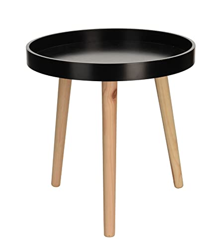 Spetebo Table d'appoint en bois 40 x 39 cm - Noir - Table basse avec pieds en bois massif - Table Canapé téléphone fleurs ronde