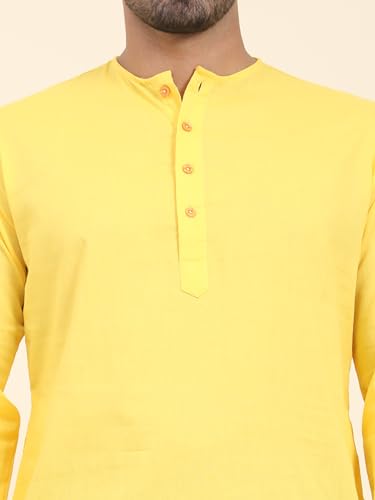 Image of Amazon Brand - Anarva Men's Cotton Solid Round Neck Kurta Long Sleeves Straight Knee Length Casual Shirt
