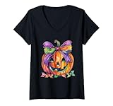 Photo Gallery donna halloween coquette bow pumpkin spooky season autumn fall maglietta con collo a v Photo Gallery donna halloween coquette bow pumpkin spooky season autumn fall maglietta con collo a v