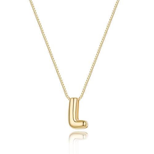 Image of Personalized Bubble Letter Initial Necklace, 14K Gold Plated, Dainty Pendant for Women, Trendy Gold Jewelry