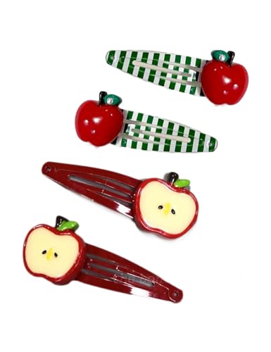 Apple Bow Clips Baby Girls Fruit Hair Pin Apple Hair Clips Baby Fruits Ribbon Bows BBG88 (4 Pcs-Hair Pin)
