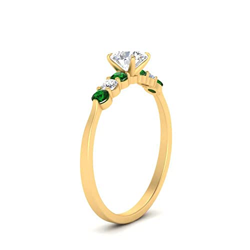 Image of Choose Your Gemstone Round Accented Diamond CZ Ring Yellow Gold Plated Round Shape Side Stone Engagement Rings Matching Jewelry Wedding Jewelry Easy to Wear Gifts US Size 4 to 12