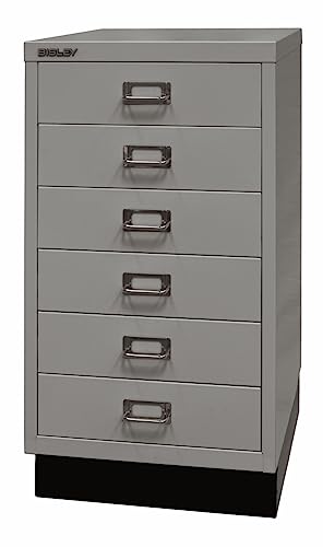 BISLEY Schubladenschrank aus Metall DIN A3 in Silber mit 6 Schubladen und Sockel Werkzeugschrank...