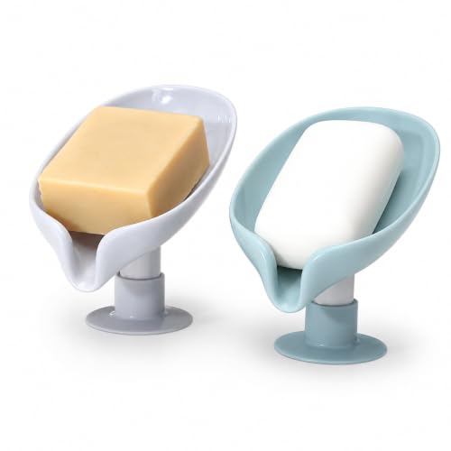 Image of Leaf-Shape Self Draining Soap Dish Holder, Easy Clean Soap Dish for Shower with Suction Cup Creative soap Box, for Bathroom, Kitchen, Bathtub, Wash basins (1, Soap Dish Holder)