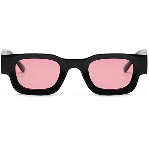 Image of EYLRIM Thick Square Frame Sunglasses for Women Men Chunky Rectangle Polarized Sunglasses UV400 Protection